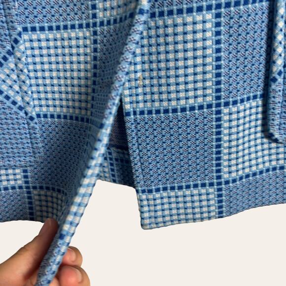 70’s Vintage Blue Checkered Print Sleeveless Button Front Vest Size L - Picture 2 of 5